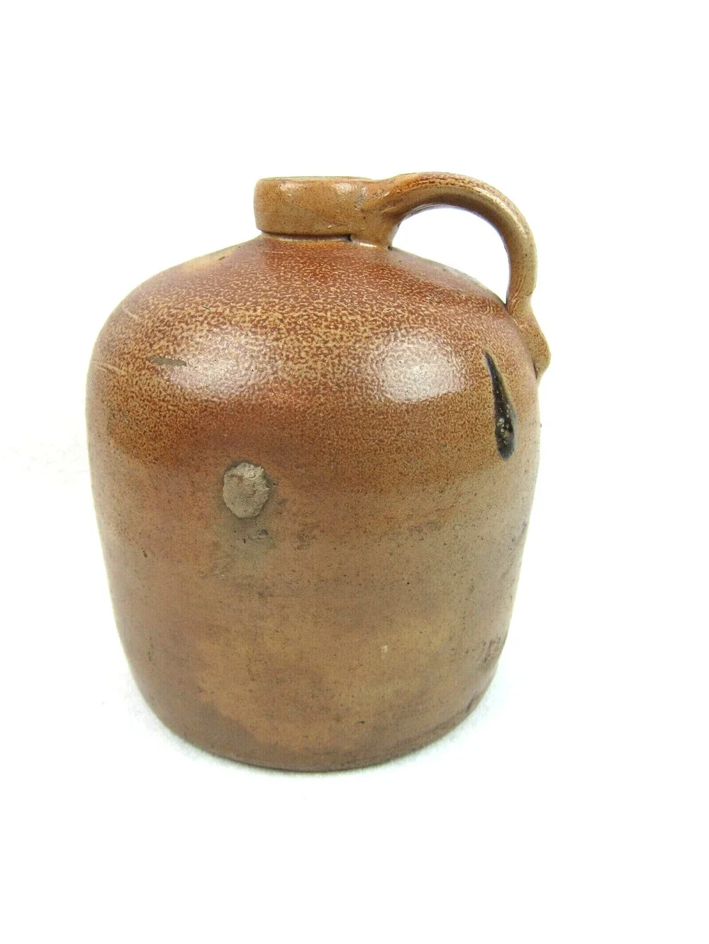 Antique 1880s-1900 Stoneware Jug Crock Handmade Brown Handle Cork Stopper RARE
